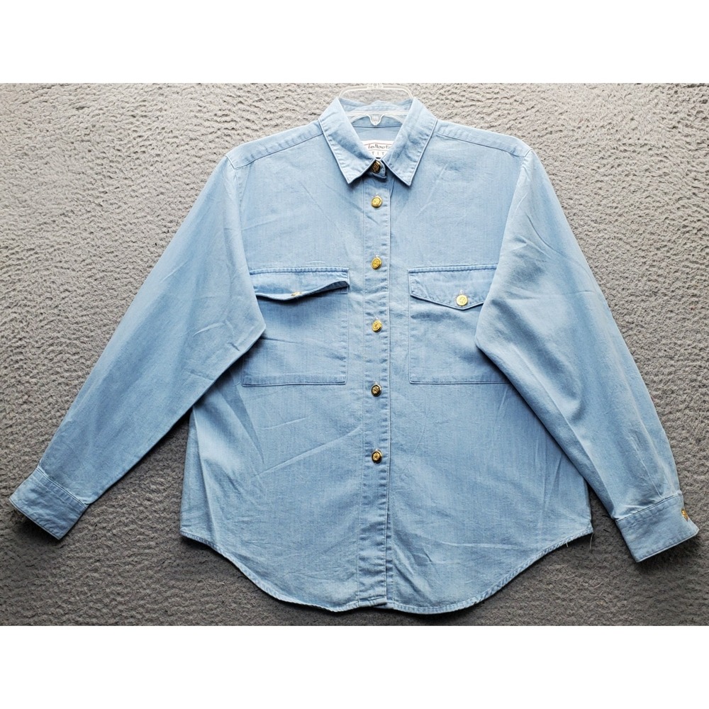 Talbots Shirt Top Womens Petite P Blue Chambray Long Sleeve Collared Button-Up